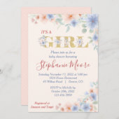 Dusty Blue and Peach (Ver.2) Floral Baby shower Kaart (Voorkant / Achterkant)