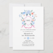 Dusty Blue and Pink Crest Bruidsmeisjes Luncheon Kaart (Voorkant)