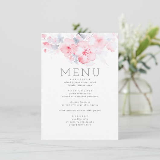 Dusty Blue and Pink Floral Theme Menu (Staand voorkant)