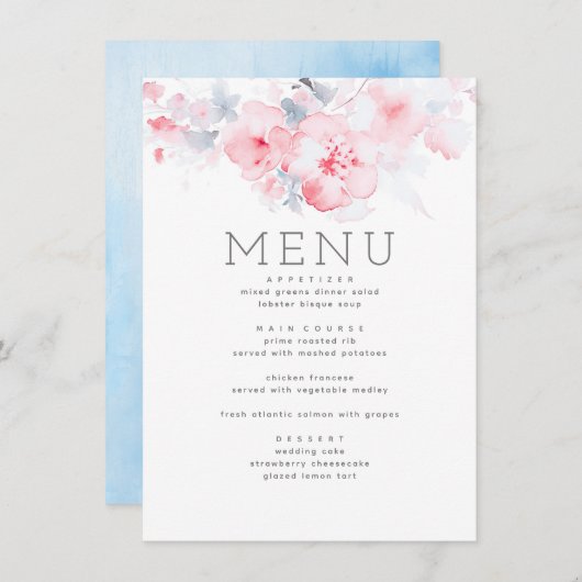 Dusty Blue and Pink Floral Theme Menu (Voorkant / Achterkant)