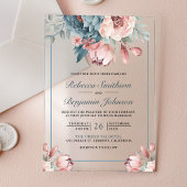 Dusty Blue and Pink Floral Wedding Acryl Uitnodigingen