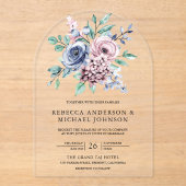 Dusty Blue and Pink Floral Wedding Acryl Uitnodigingen (Voorkant)