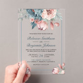 Dusty Blue and Pink Floral Wedding Acryl Uitnodigingen (Insitu (Draagbaar))