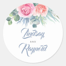 Dusty Blue and Pink Floral Wedding Seals