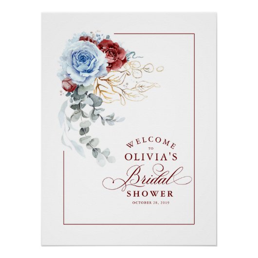 Dusty Blue and Red Bridal Shower Welcome Perfect Poster (Voorkant)