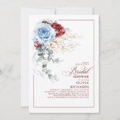 Dusty Blue and Red Floral Botanic Bridal Shower Kaart (Voorkant)