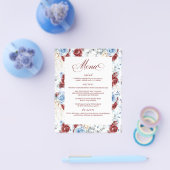 Dusty Blue and Red Floral Elegant Wedding Menu (Enkel)