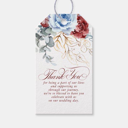 Dusty Blue and Red Flowers Boho Thank You Cadeaulabel (Voorkant)