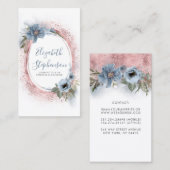 Dusty Blue and Roos Gold Glitter Modern Floral Visitekaartje (Voorkant / Achterkant)