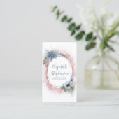 Dusty Blue and Roos Gold Glitter Modern Floral Visitekaartje (Staand voorkant)