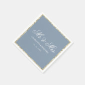 Dusty Blue and Silver Border Mr & Mrs Wedding Servet (Hoek)
