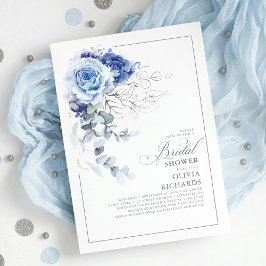 Dusty Blue and Silver Floral Botanic Bridal Shower Kaart