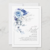 Dusty Blue and Silver Floral Botanic Bridal Shower Kaart (Voorkant)