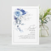 Dusty Blue and Silver Floral Botanic Bridal Shower Kaart (Staand voorkant)