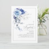 Dusty Blue and Silver Floral Elegant Baptism Kaart (Staand voorkant)