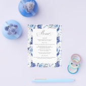 Dusty Blue and Silver Floral Elegant Wedding Menu (Enkel)