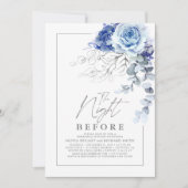 Dusty Blue and Silver Floral Rehearsal Dinner Kaart (Voorkant)
