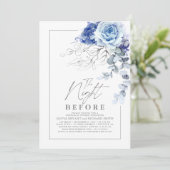 Dusty Blue and Silver Floral Rehearsal Dinner Kaart (Staand voorkant)