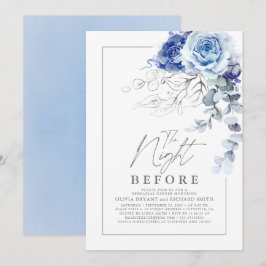 Dusty Blue and Silver Floral Rehearsal Dinner Kaart