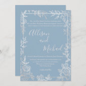 Dusty Blue and Silver Floral Sketch Lijst Kaart (Voorkant / Achterkant)