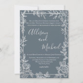 Dusty Blue and Silver Floral Sketch Lijst Kaart (Voorkant)