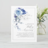Dusty Blue and Silver Floral Wedding Anniversary Kaart (Staand voorkant)