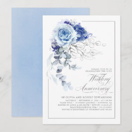 Dusty Blue and Silver Floral Wedding Anniversary Kaart
