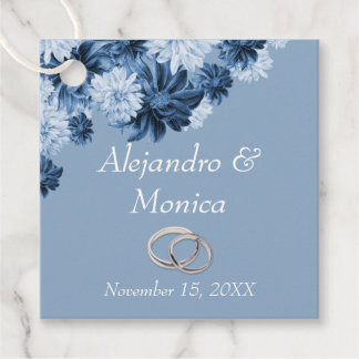 Dusty Blue and Silver Rings Floral Wedding Favor T Bedankjes Labels