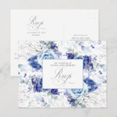 Dusty Blue and Silver Wedding RSVP Postcard Briefkaart (Voorkant / Achterkant)
