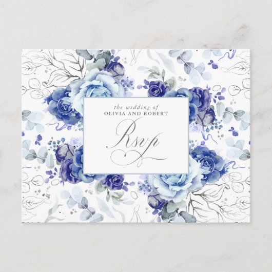 Dusty Blue and Silver Wedding RSVP Postcard Briefkaart (Voorkant)