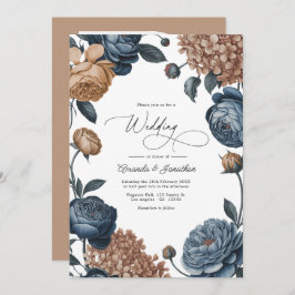 Dusty Blue and Taupe Watercolor Floral Wedding Kaart