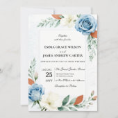 Dusty Blue and Terracotta Floral Wedding Kaart (Voorkant)