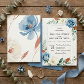 Dusty Blue and Terracotta Floral Wedding Kaart