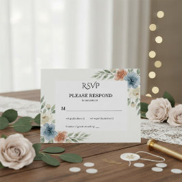 Dusty Blue and Terracotta Floral Wedding RSVP Kaartje