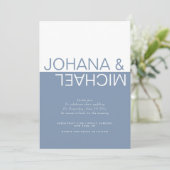 Dusty blue and white colorblock whimsical wedding  kaart (Staand voorkant)