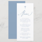 Dusty Blue and White Cross Boy Baptism Menu Card (Voorkant / Achterkant)