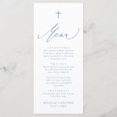 Dusty Blue and White Cross Boy Baptism Menu Card (Voorkant)