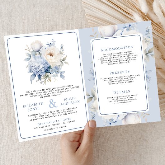 Dusty Blue and White Floral All in One Wedding