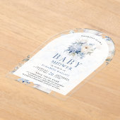 Dusty Blue and White Floral Baby shower Acryl Uitnodigingen (Laagn)