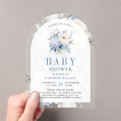 Dusty Blue and White Floral Baby shower Acryl Uitnodigingen (Insitu (Draagbaar))