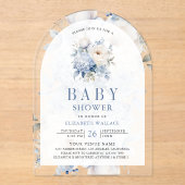 Dusty Blue and White Floral Baby shower Acryl Uitnodigingen (Voorkant)