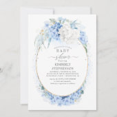 Dusty Blue and White Floral Baby shower Kaart (Voorkant)