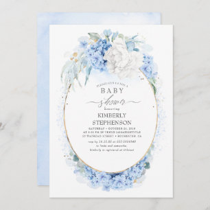Dusty Blue and White Floral Baby shower Kaart