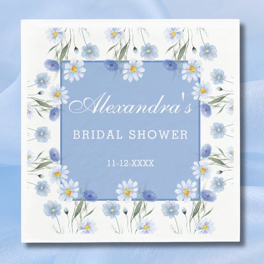 Dusty Blue and White Floral Boho Vrijgezellenfeest Servet