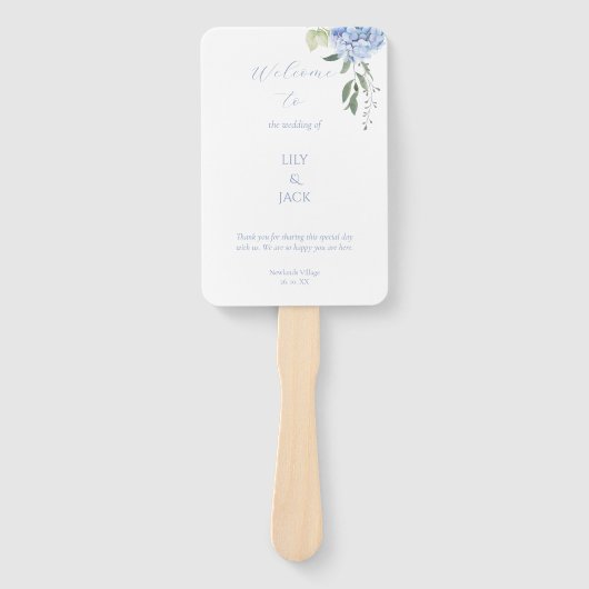 Dusty Blue and White Floral Hydrangea Set van fans Handwaaier (Voorkant)