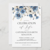 Dusty Blue and White Floral Memorial uitnodiging (Voorkant)