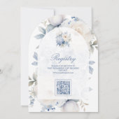 Dusty Blue and White Floral QR Code Baby shower Kaart (Achterkant)