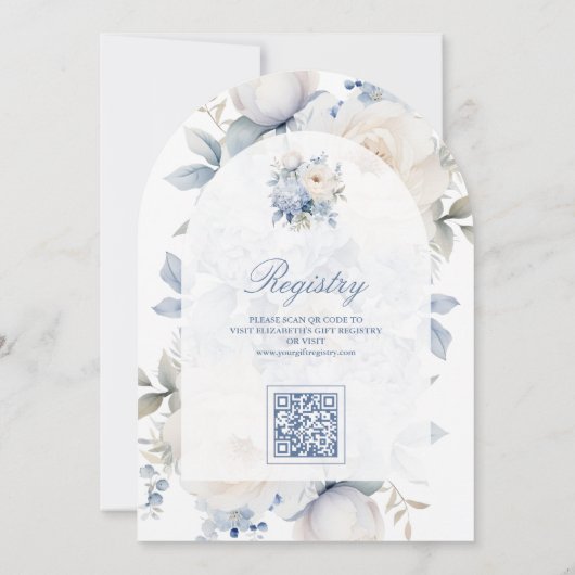 Dusty Blue and White Floral QR Code Baby shower Kaart (Achterkant)