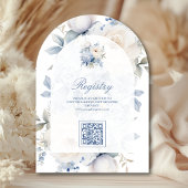 Dusty Blue and White Floral QR Code Baby shower Kaart