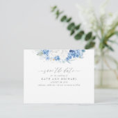 Dusty Blue and White Floral Sla de datum op Briefkaart (Staand voorkant)